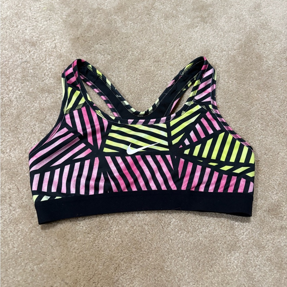 Nike Pink and Yellow Patterned Sports Bra